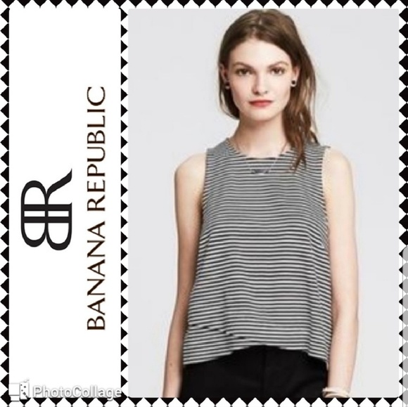 🧨 Banana Republic Black & White Striped Crossover Hem Cropped Top - Picture 2 of 8